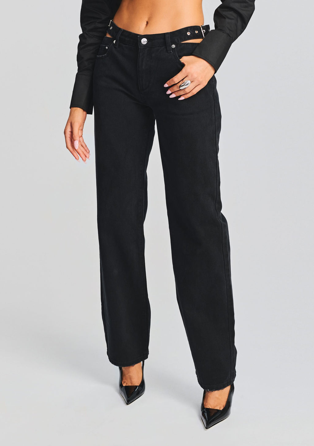 Christy Straight Leg Jean by SEROYA in Stone Black, product image 1