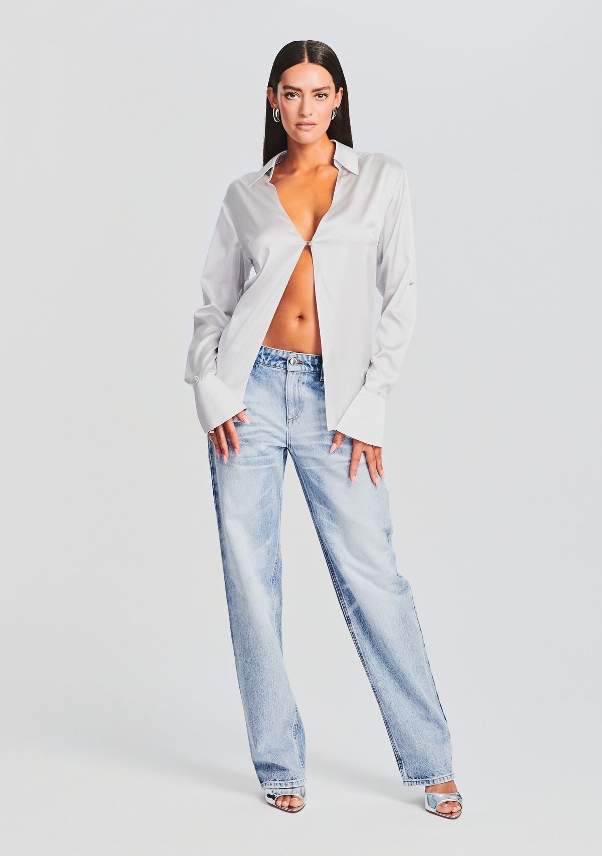 Pamela Silk Blouse by SEROYA in Silver, product image 5