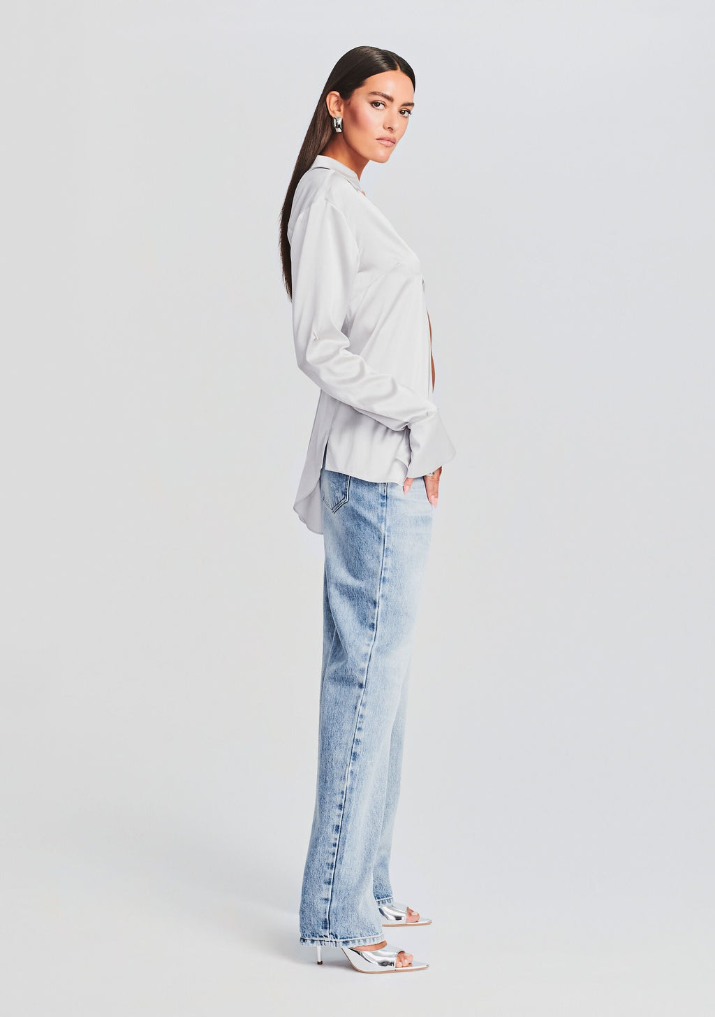 Pamela Silk Blouse by SEROYA in Silver, product image 3