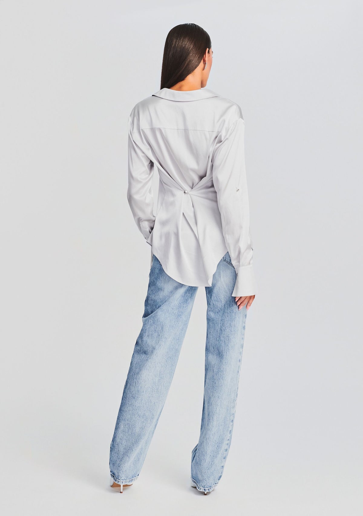 Pamela Silk Blouse by SEROYA in Silver, product image 4