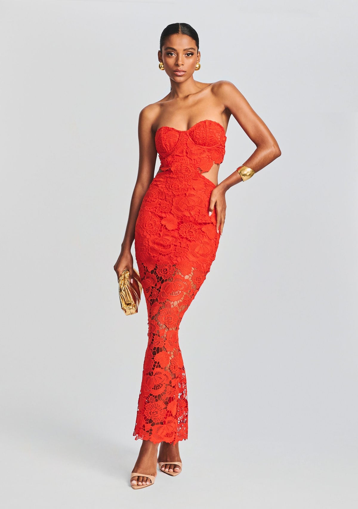 Eliza Lace Maxi Dress by Rococo Sand in Blood Orange, product image 1