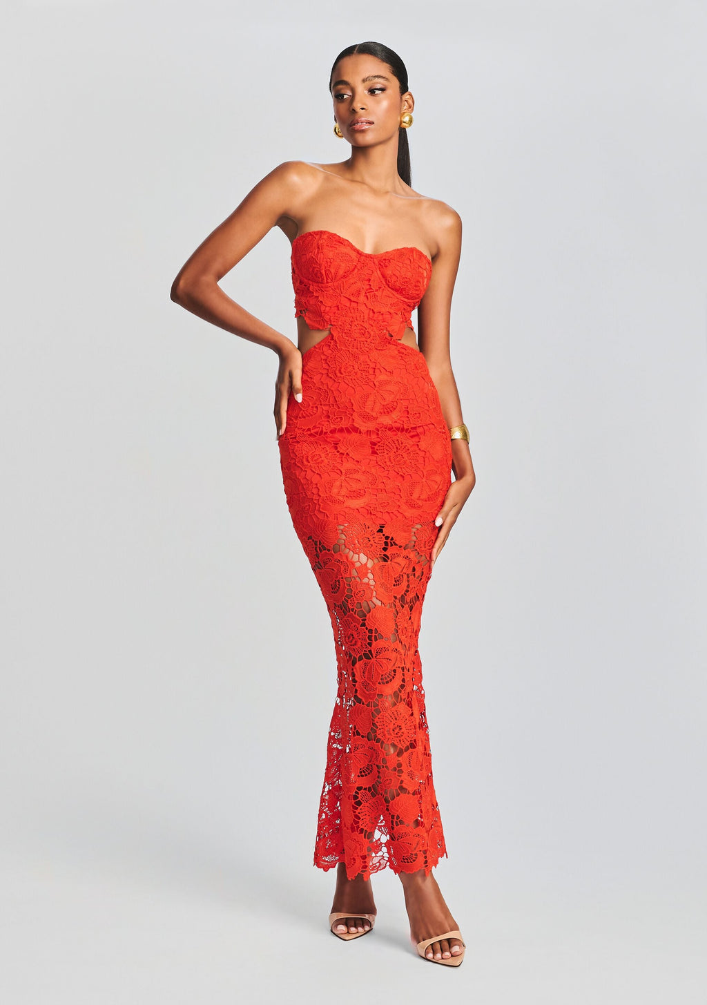 Eliza Lace Maxi Dress by Rococo Sand in Blood Orange, product image 5