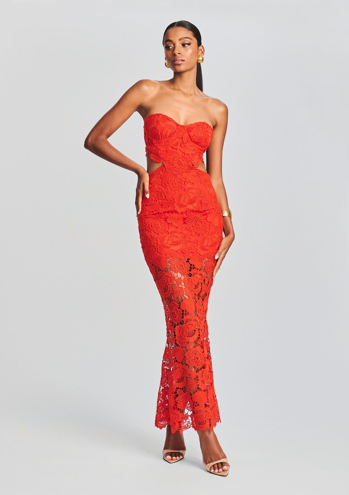 Eliza Lace Maxi Dress by Rococo Sand in Blood Orange, product image 5