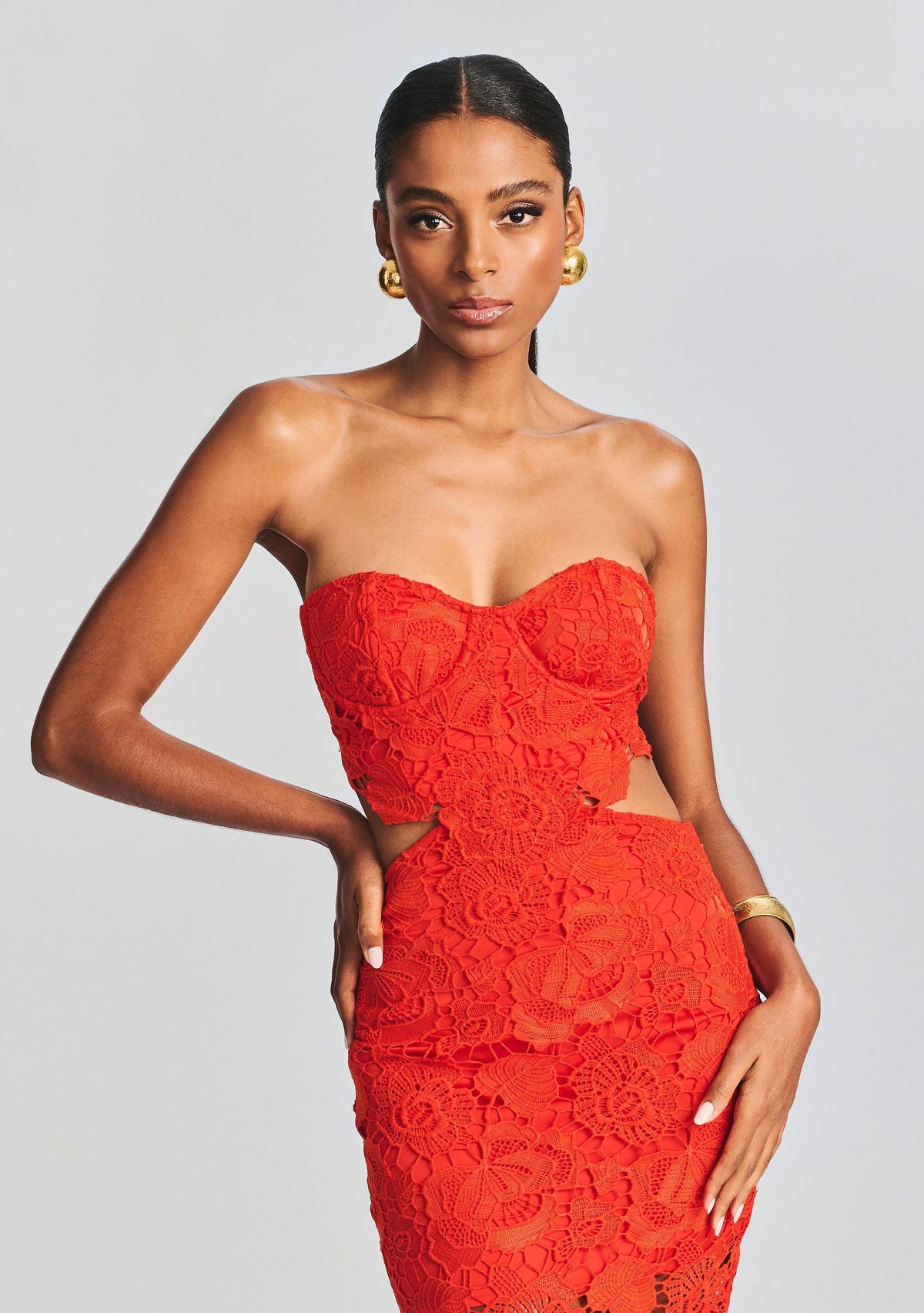 Eliza Lace Maxi Dress by Rococo Sand in Blood Orange, product image 2