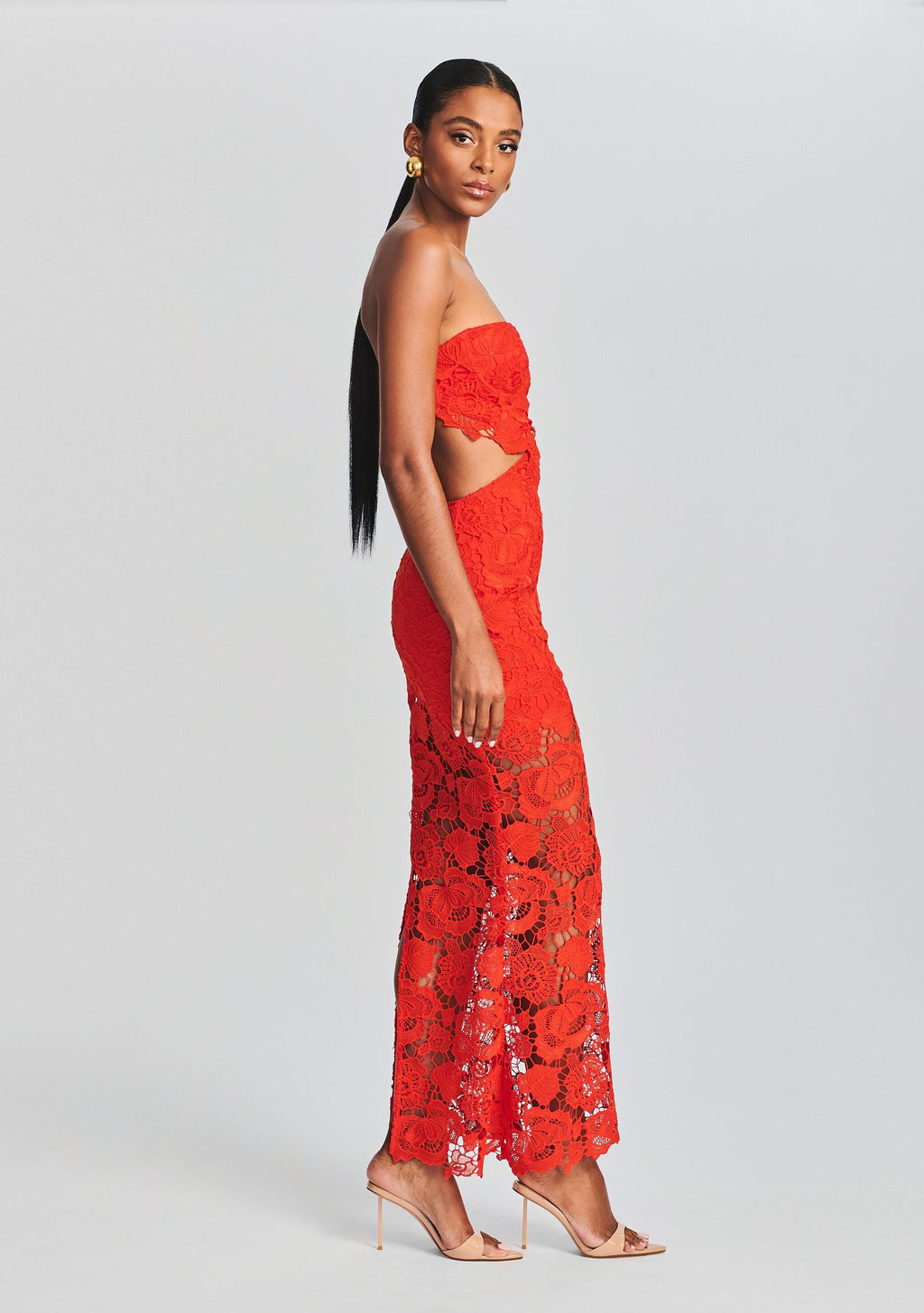 Eliza Lace Maxi Dress by Rococo Sand in Blood Orange, product image 3