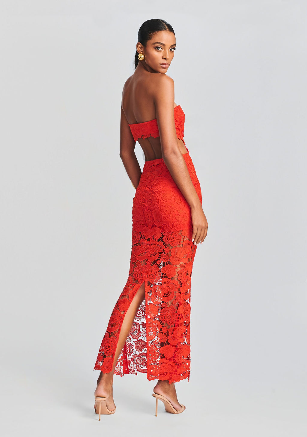 Eliza Lace Maxi Dress by Rococo Sand in Blood Orange, product image 4