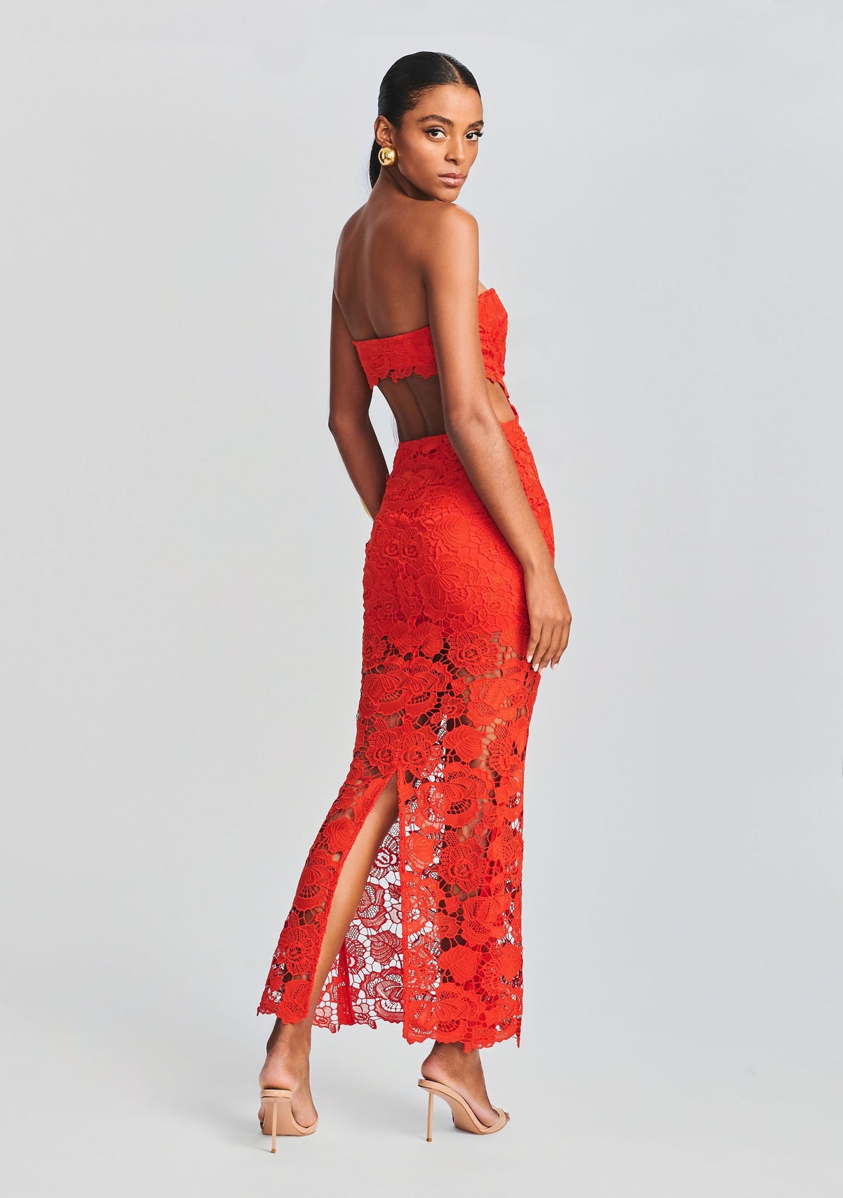 Eliza Lace Maxi Dress by Rococo Sand in Blood Orange, product image 4