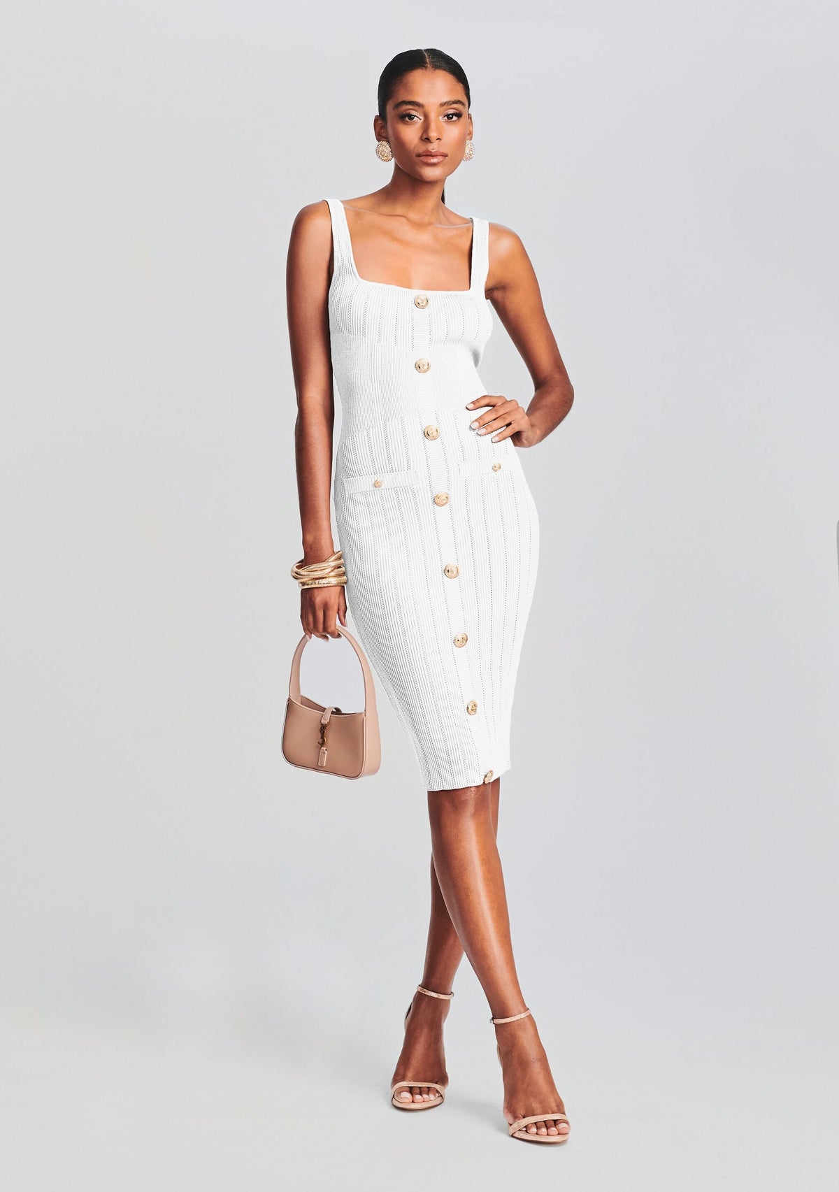 Laney Knit Dress by retrofête in White/Gold, product image 5