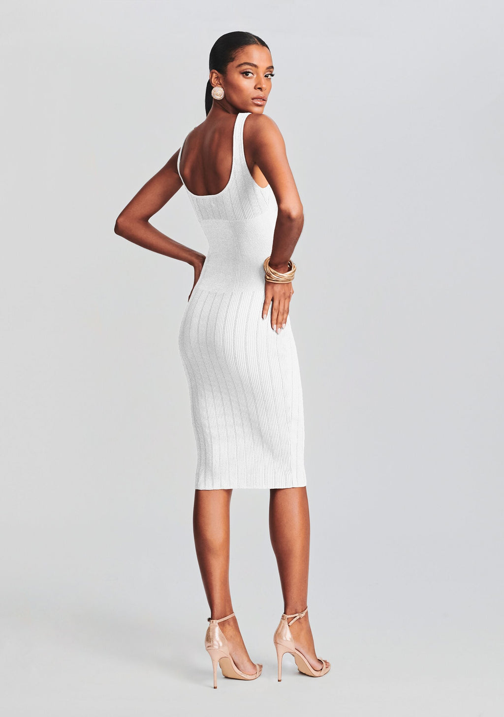 Laney Knit Dress by retrofête in White/Gold, product image 4