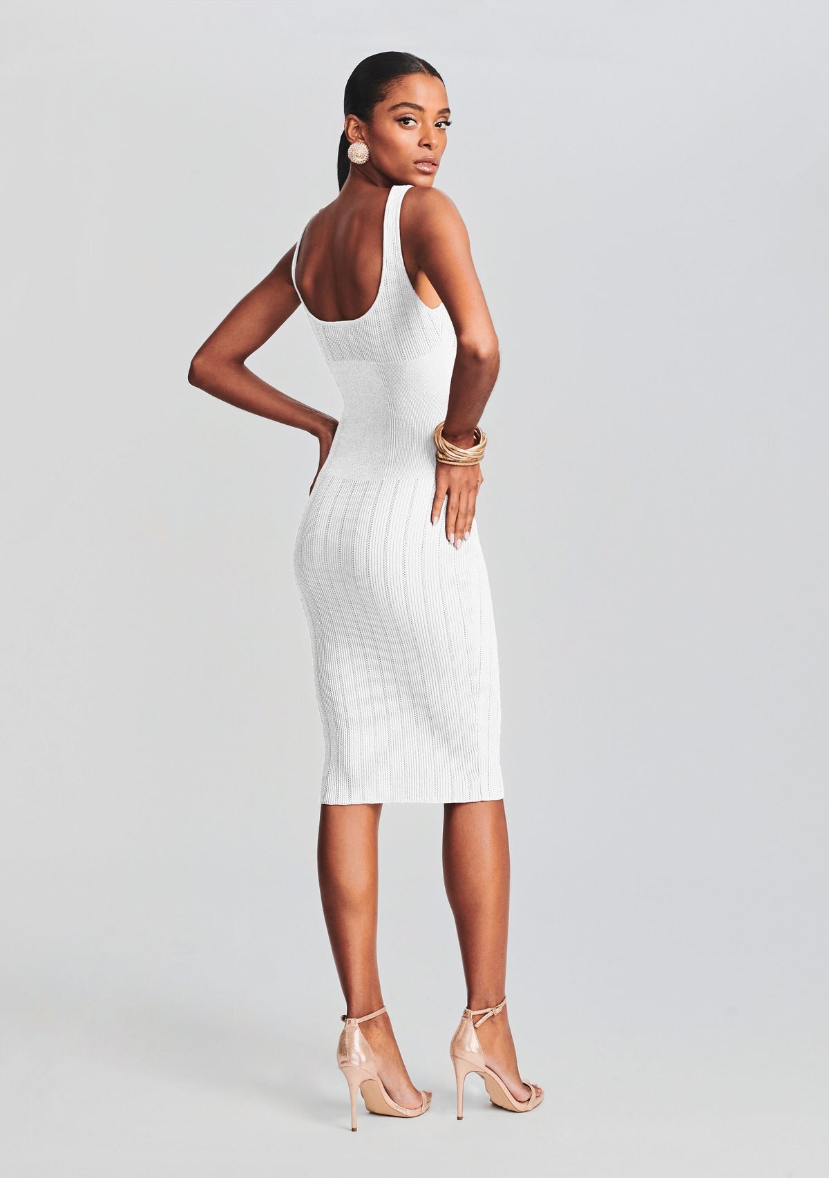 Laney Knit Dress by retrofête in White/Gold, product image 4