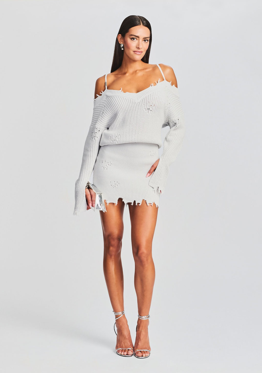 Maude Sweater Dress by SEROYA in Silver, product image 1