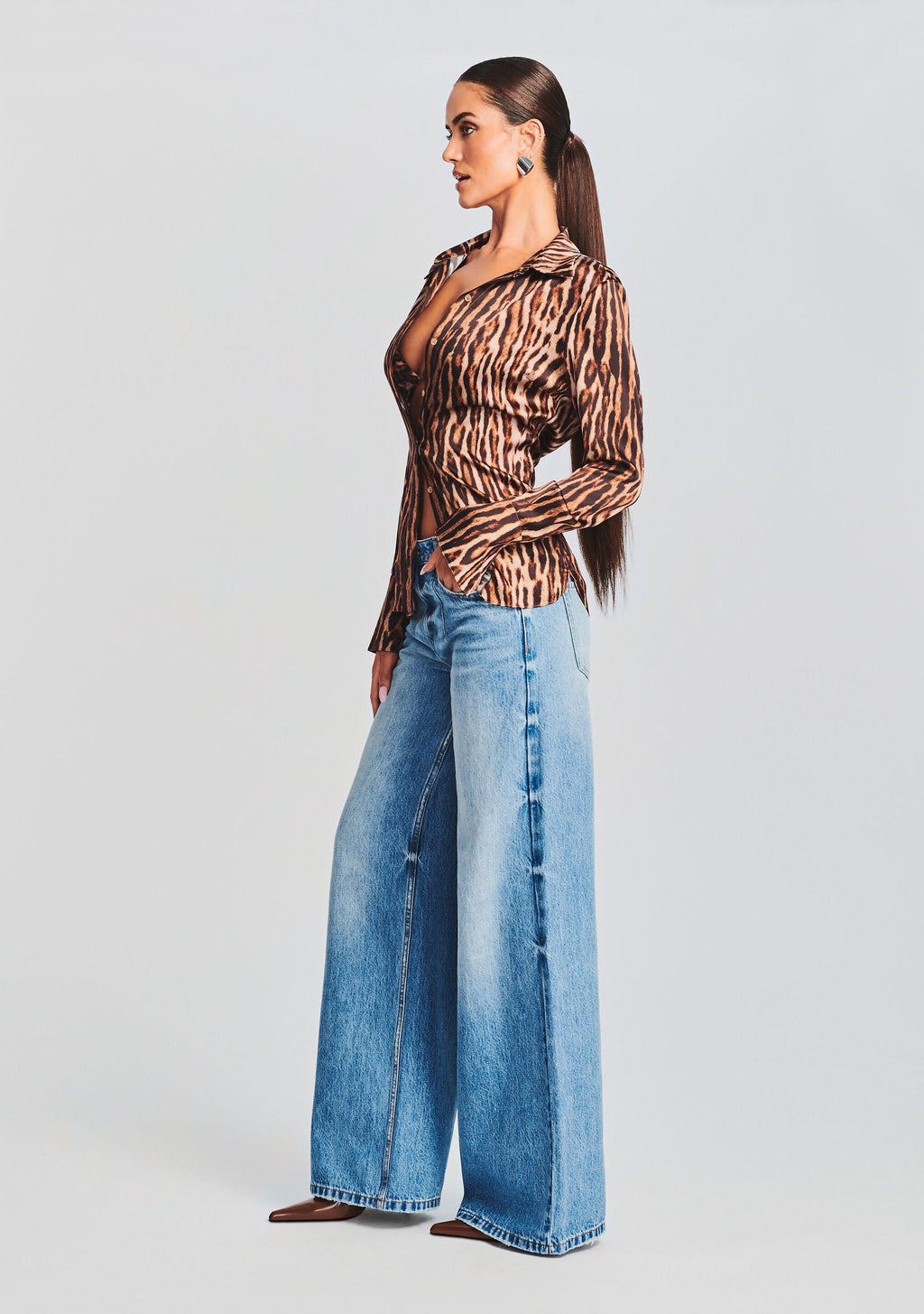 Olsen Silk Top by SEROYA in Tan Ocelot, product image 3
