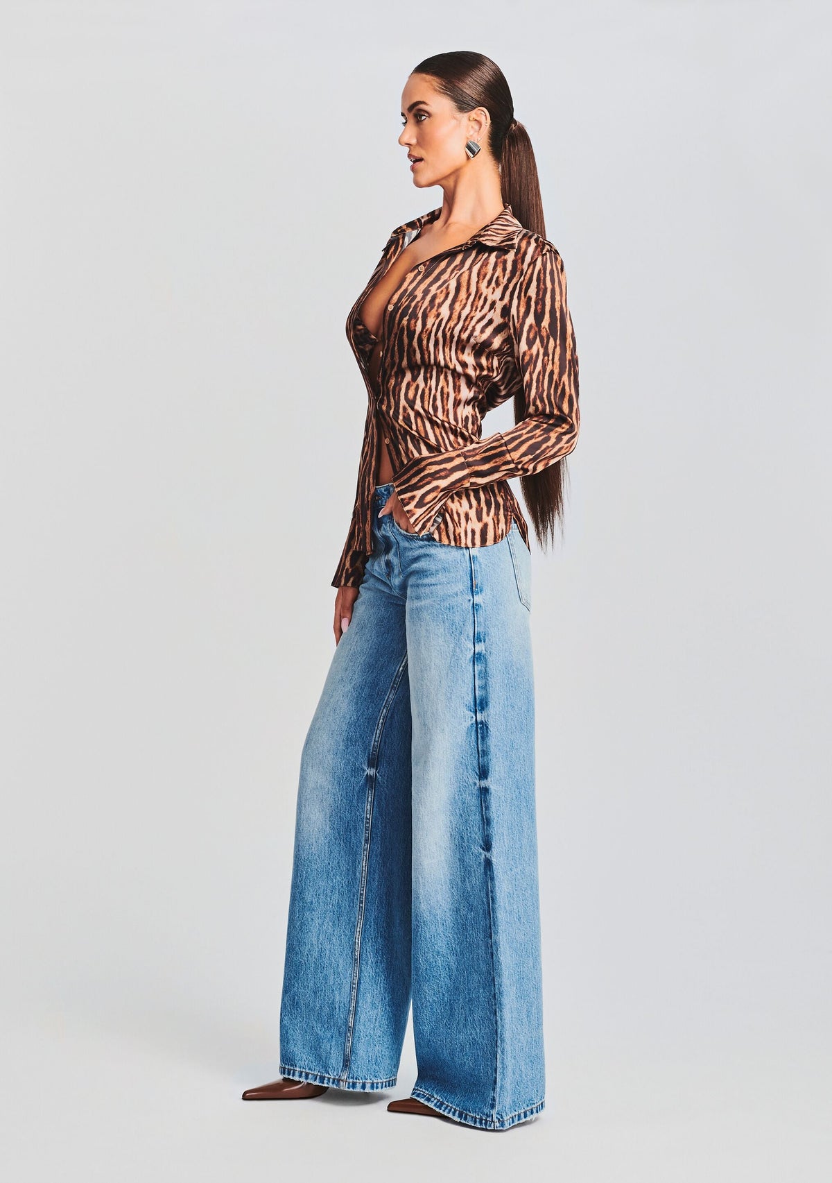 Olsen Silk Top by SEROYA in Tan Ocelot, product image 3