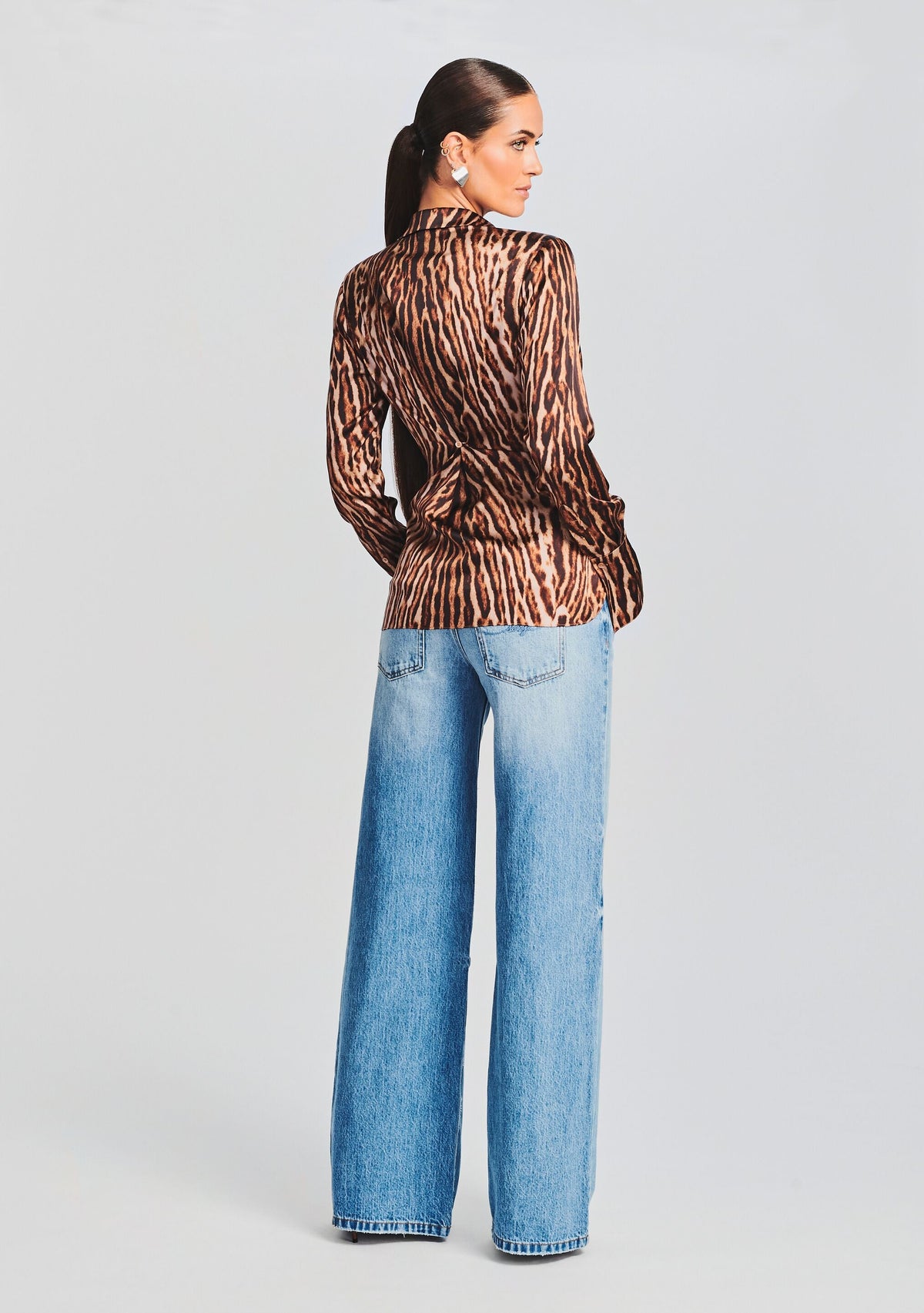 Olsen Silk Top by SEROYA in Tan Ocelot, product image 4