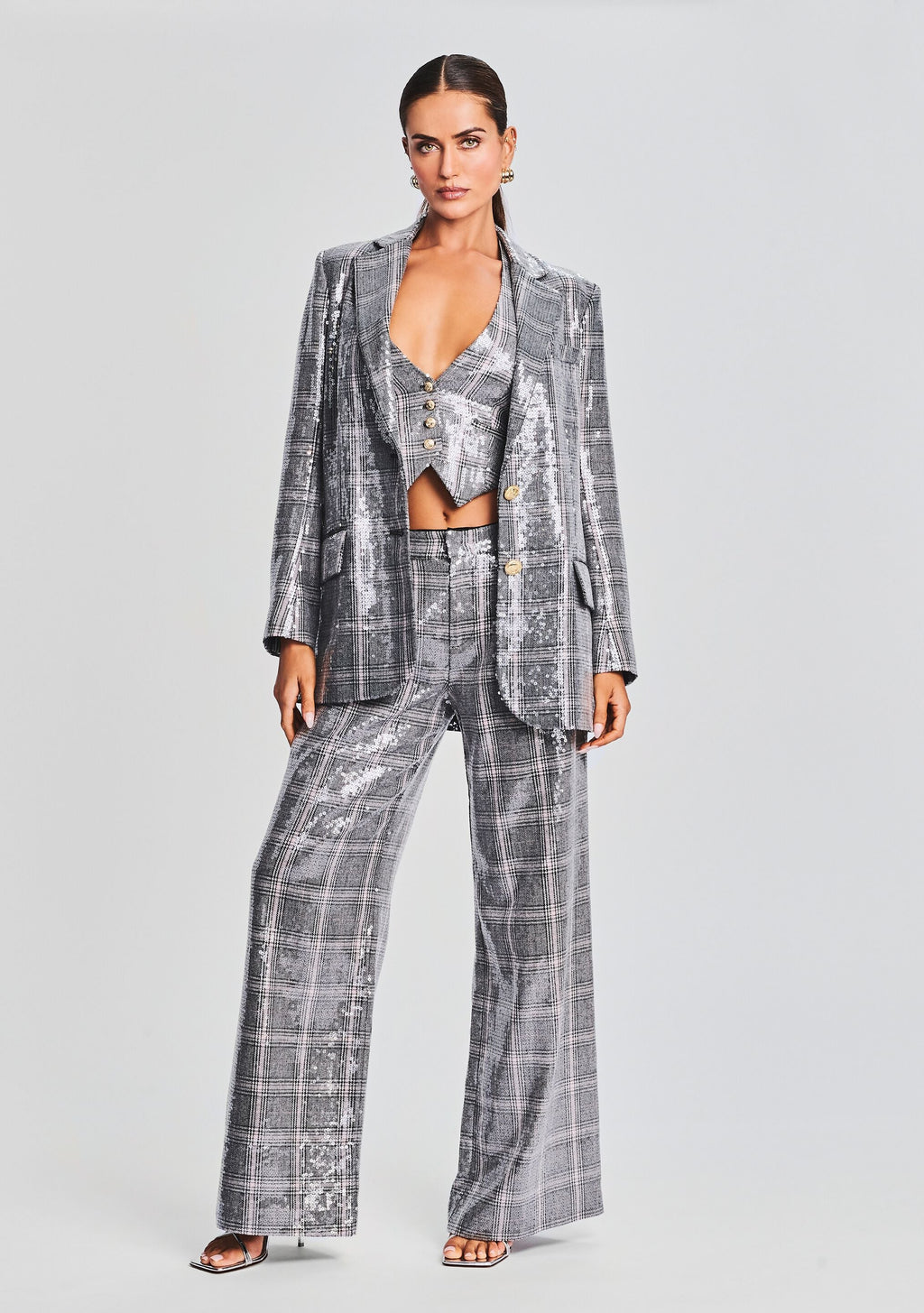 Enid Sequin Blazer by retrofête in Grey Plaid, product image 5