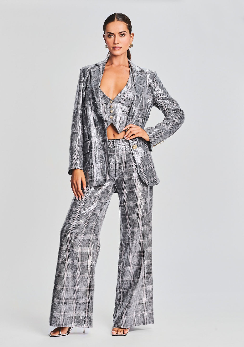 Haddy Sequin Vest by retrofête in Grey Plaid, product image 2