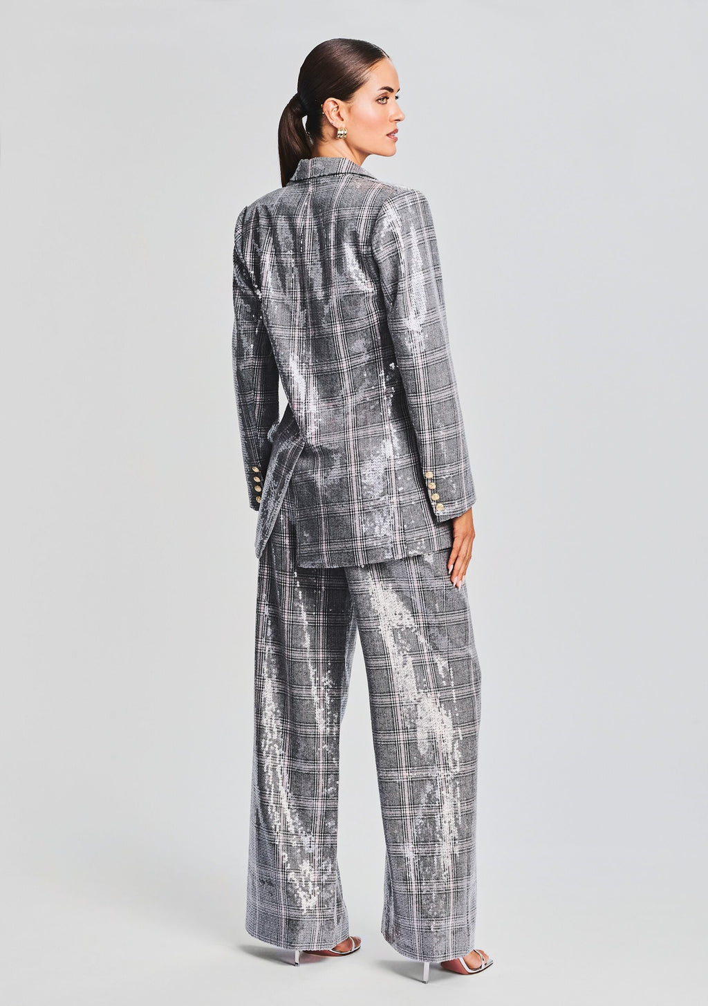 Enid Sequin Blazer by retrofête in Grey Plaid, product image 4