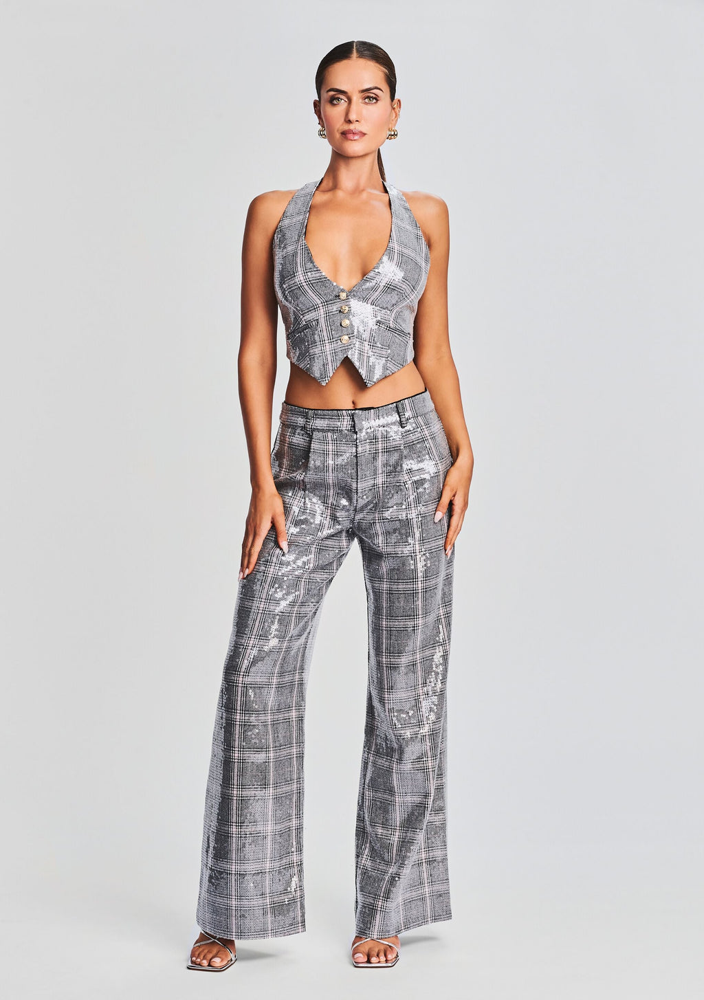 Haddy Sequin Vest by retrofête in Grey Plaid, product image 5