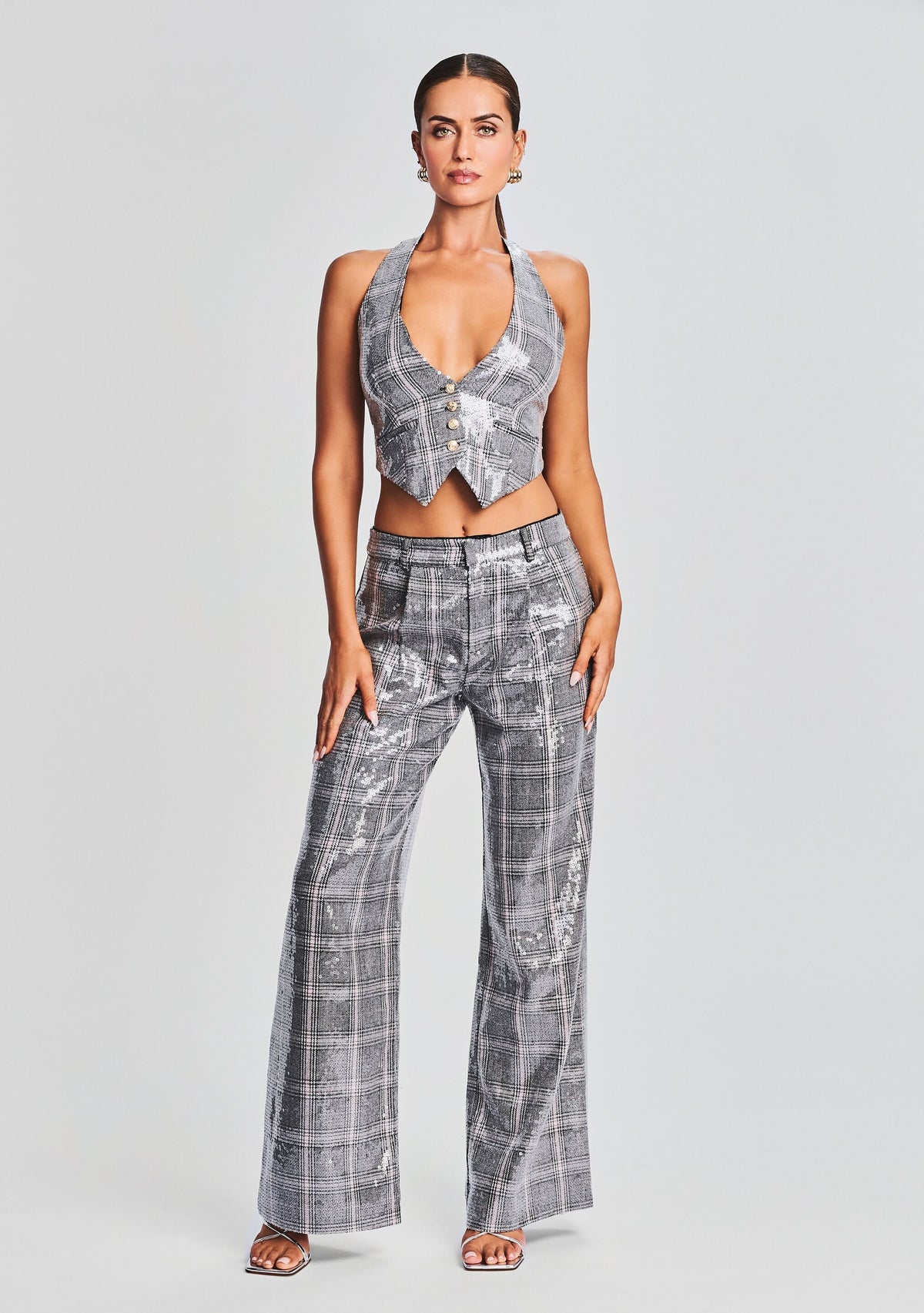 Haddy Sequin Vest by retrofête in Grey Plaid, product image 5
