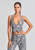 Haddy Sequin Vest by retrofête in Grey Plaid, product image 1