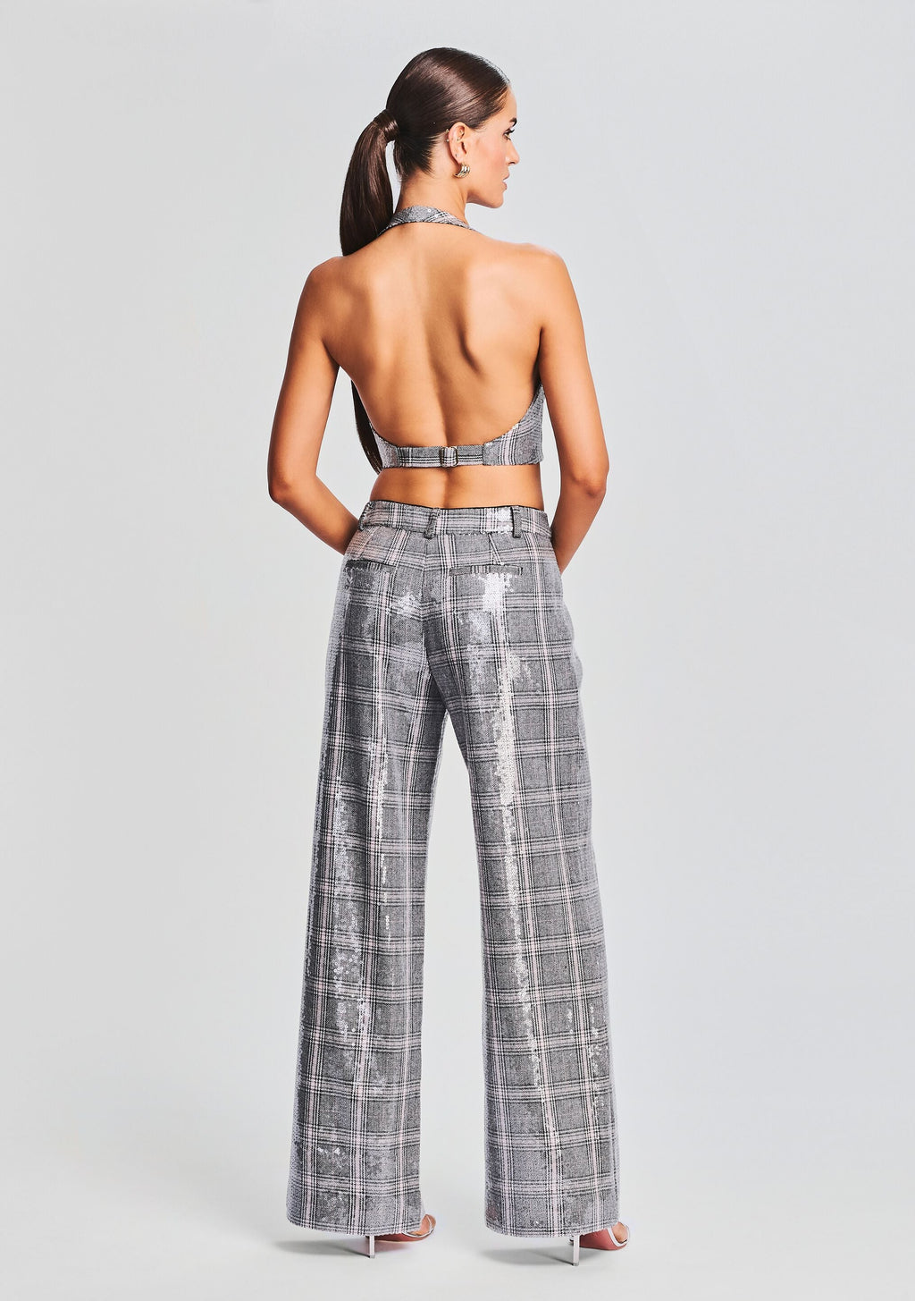 Fleur Sequin Pant by retrofête in Grey Plaid, product image 4
