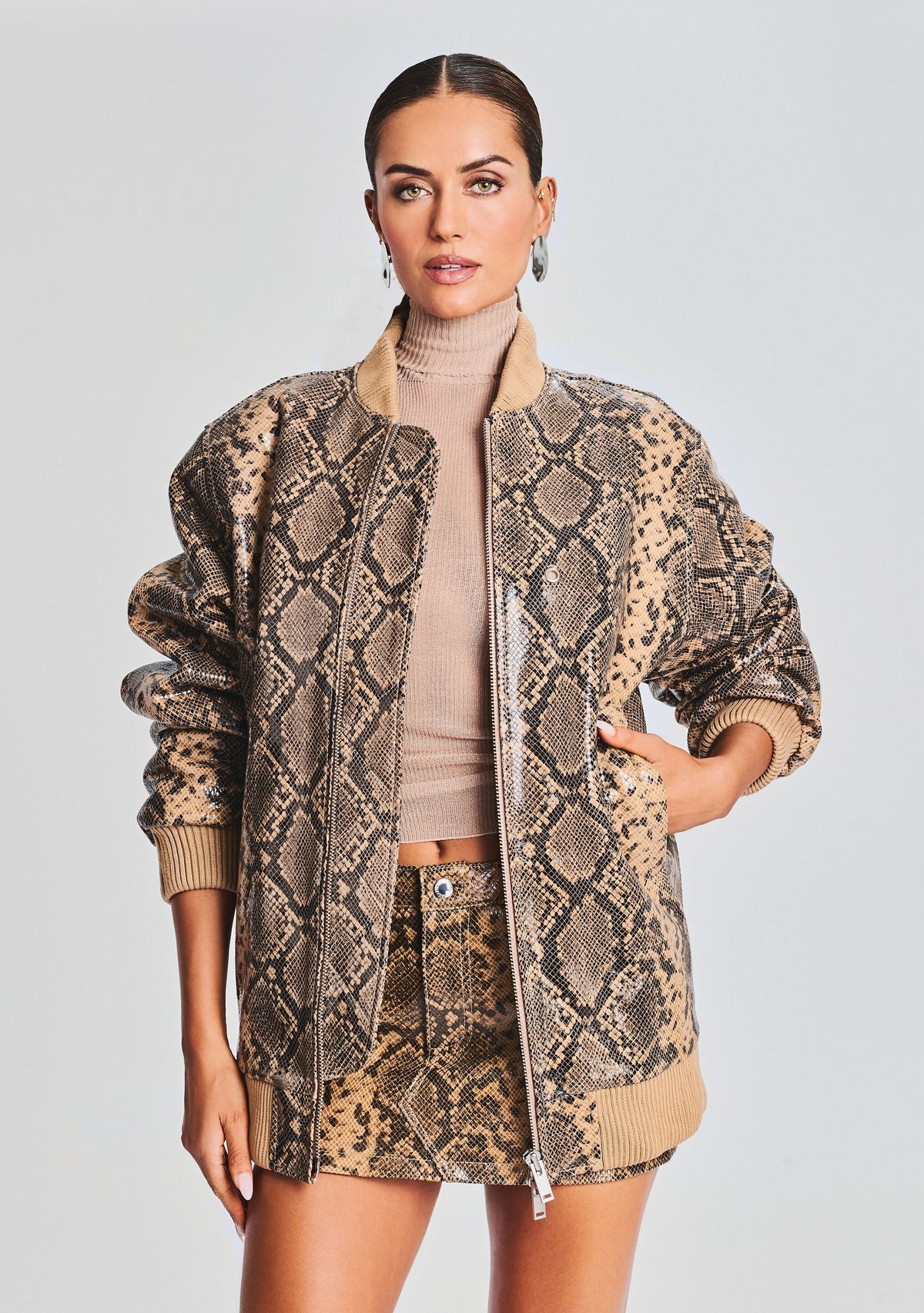 Halle Leather Jacket by retrofête in Tannin Snake, product image 1