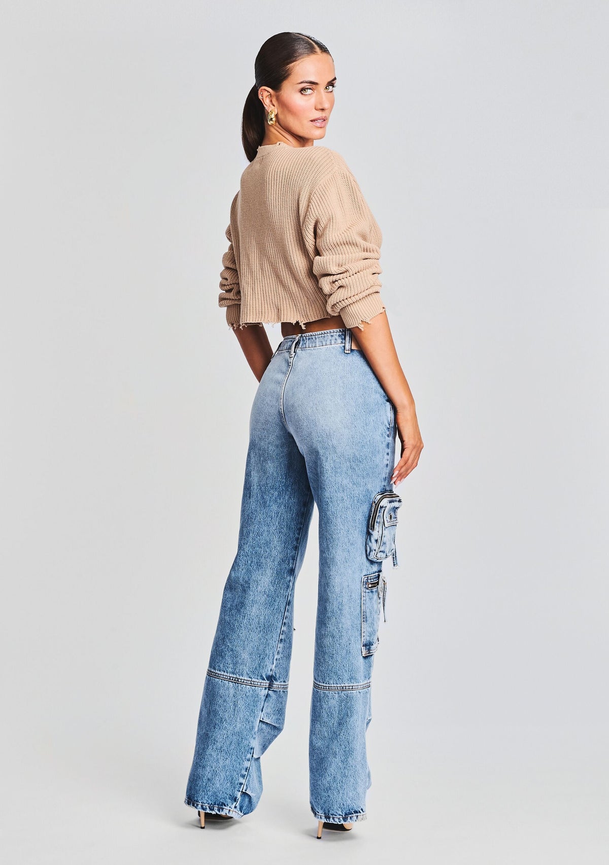 Mid Cropped Devin Sweater by SEROYA in Tan, product image 4