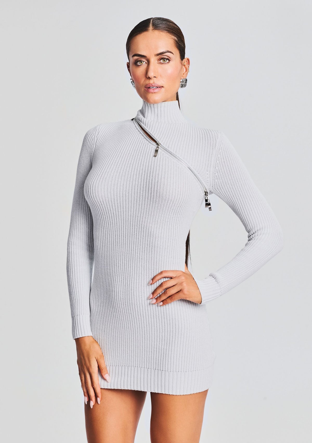 Oceana Sweater Dress by SEROYA in Silver, product image 2