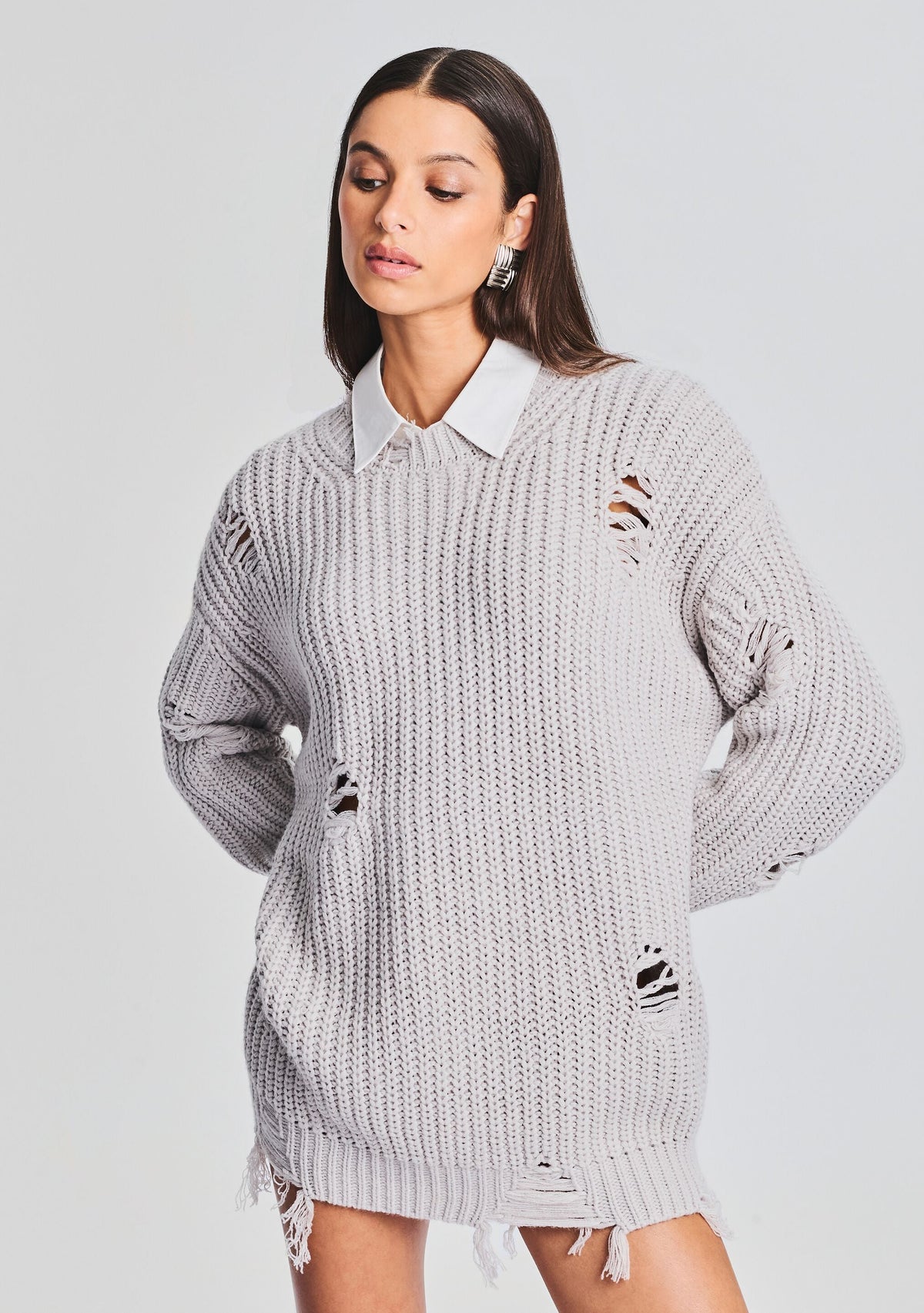 Chloe Sweater Dress by SEROYA in Silver, product image 2