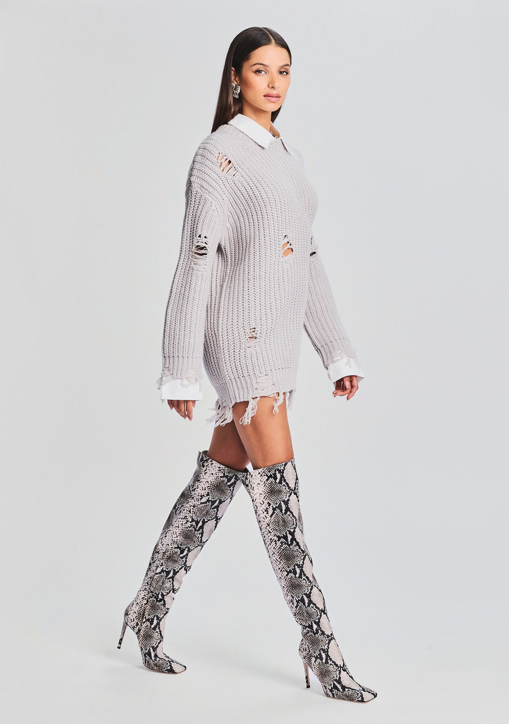 Chloe Sweater Dress by SEROYA in Silver, product image 3