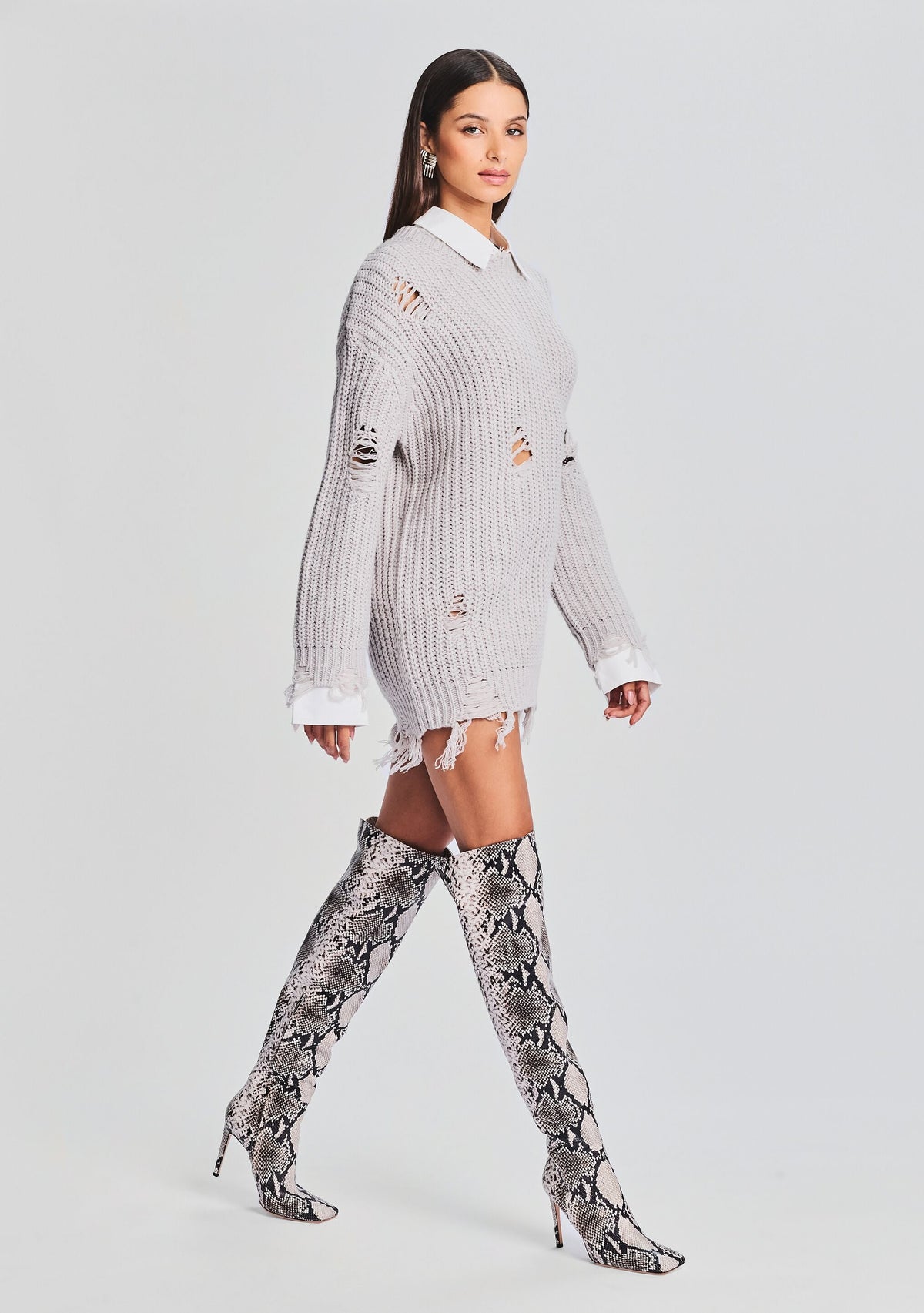 Chloe Sweater Dress by SEROYA in Silver, product image 3