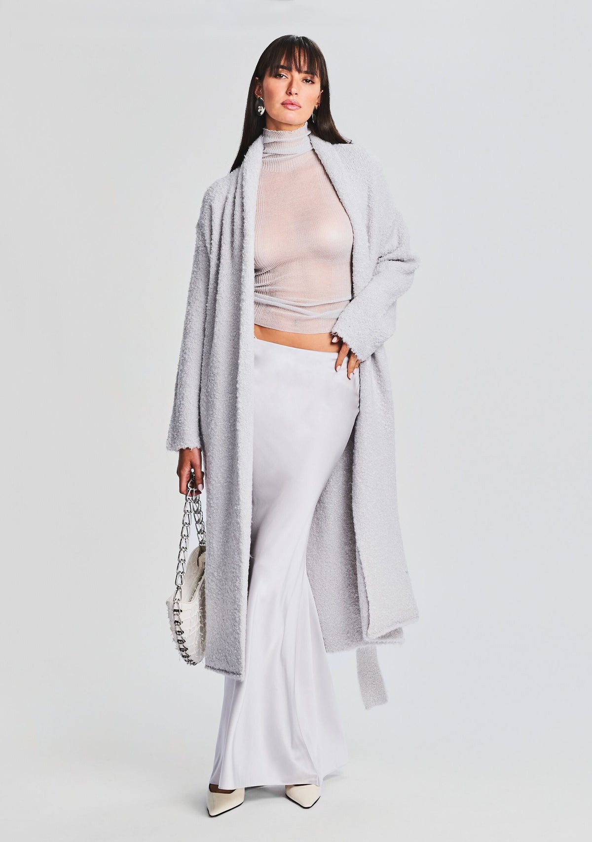 Reed Boucle Cardigan by SEROYA in Silver, product image 5