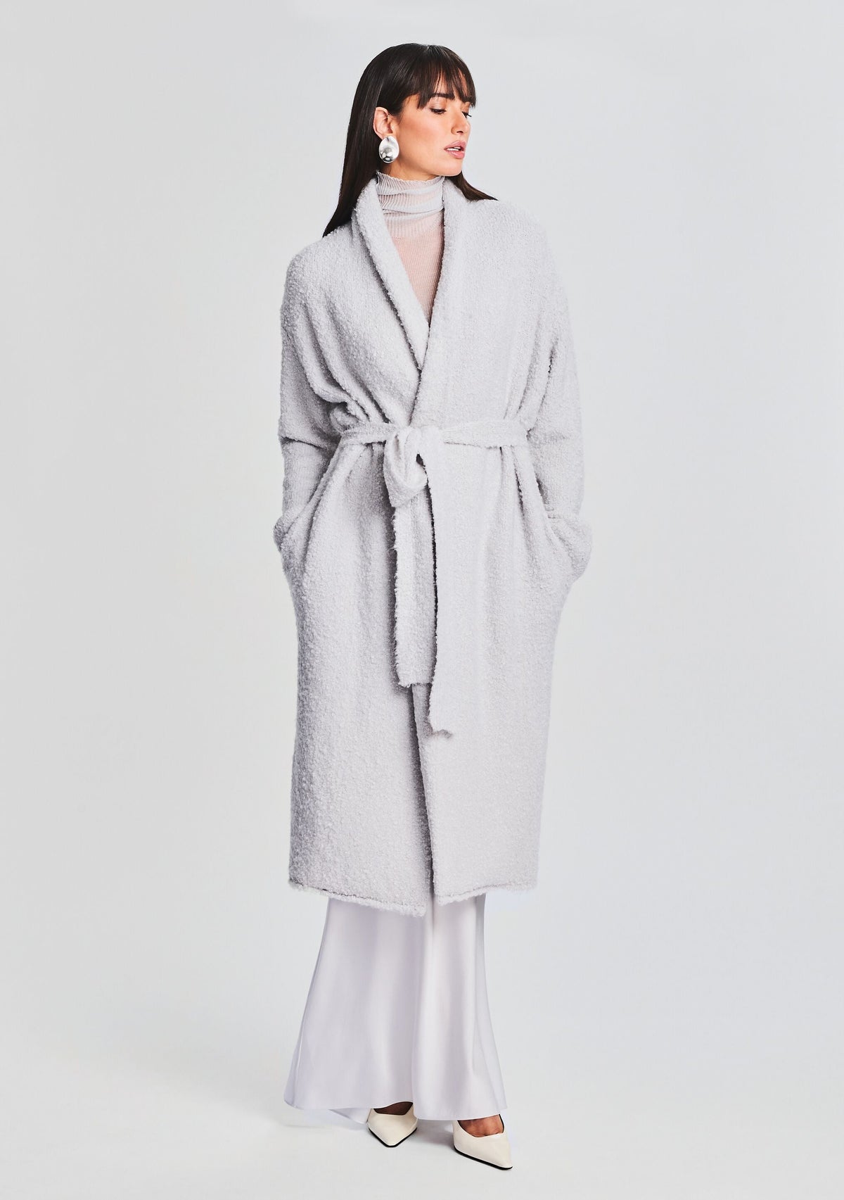 Reed Boucle Cardigan by SEROYA in Silver, product image 1