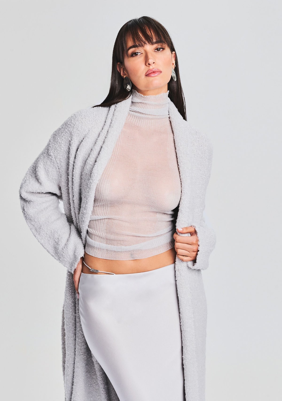 Reed Boucle Cardigan by SEROYA in Silver, product image 2