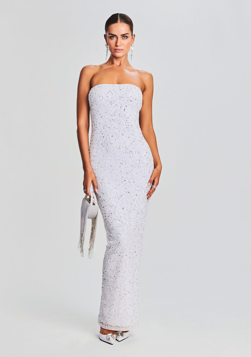 Riverly Sequin Dress by retrofête in Silver White, product image 1