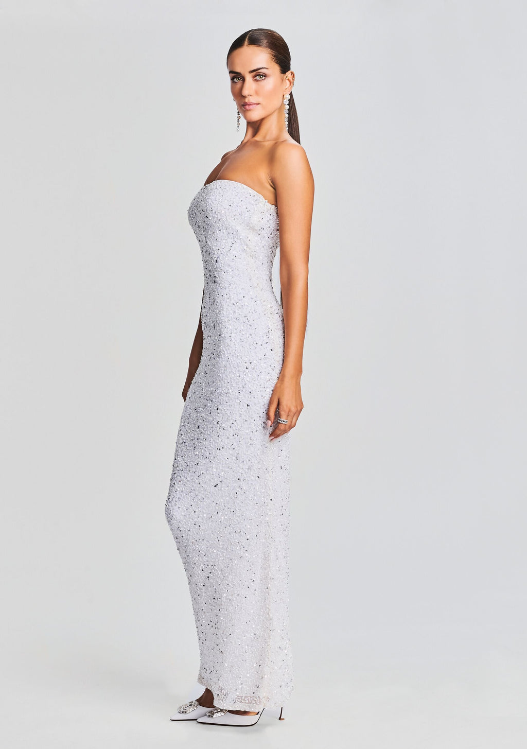 Riverly Sequin Dress by retrofête in Silver White, product image 3