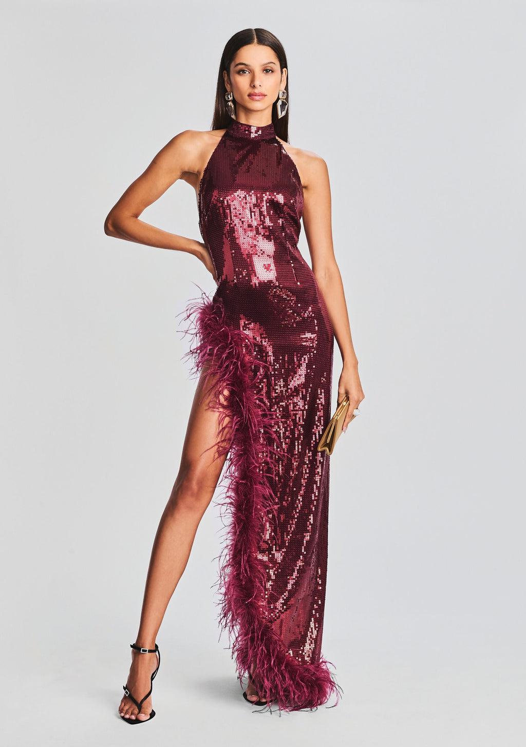 Vixen Sequin Feather Dress by retrofête in Cabernet, product image 1