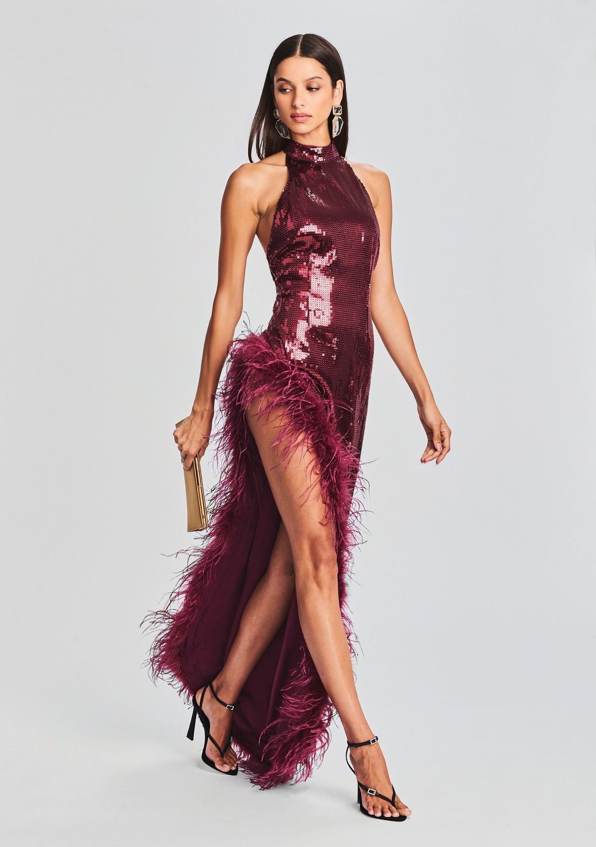 Vixen Sequin Feather Dress by retrofête in Cabernet, product image 5