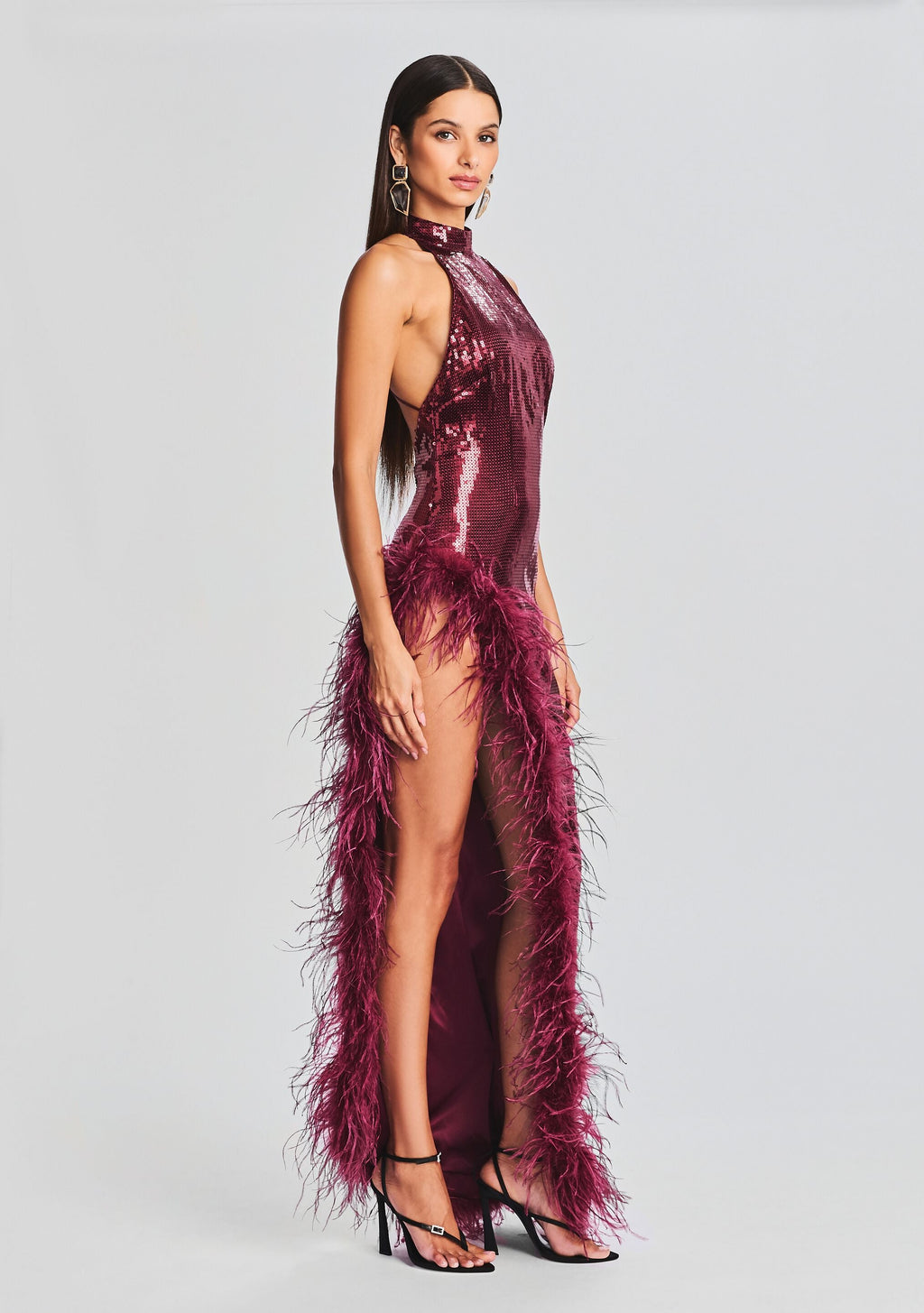 Vixen Sequin Feather Dress by retrofête in Cabernet, product image 3