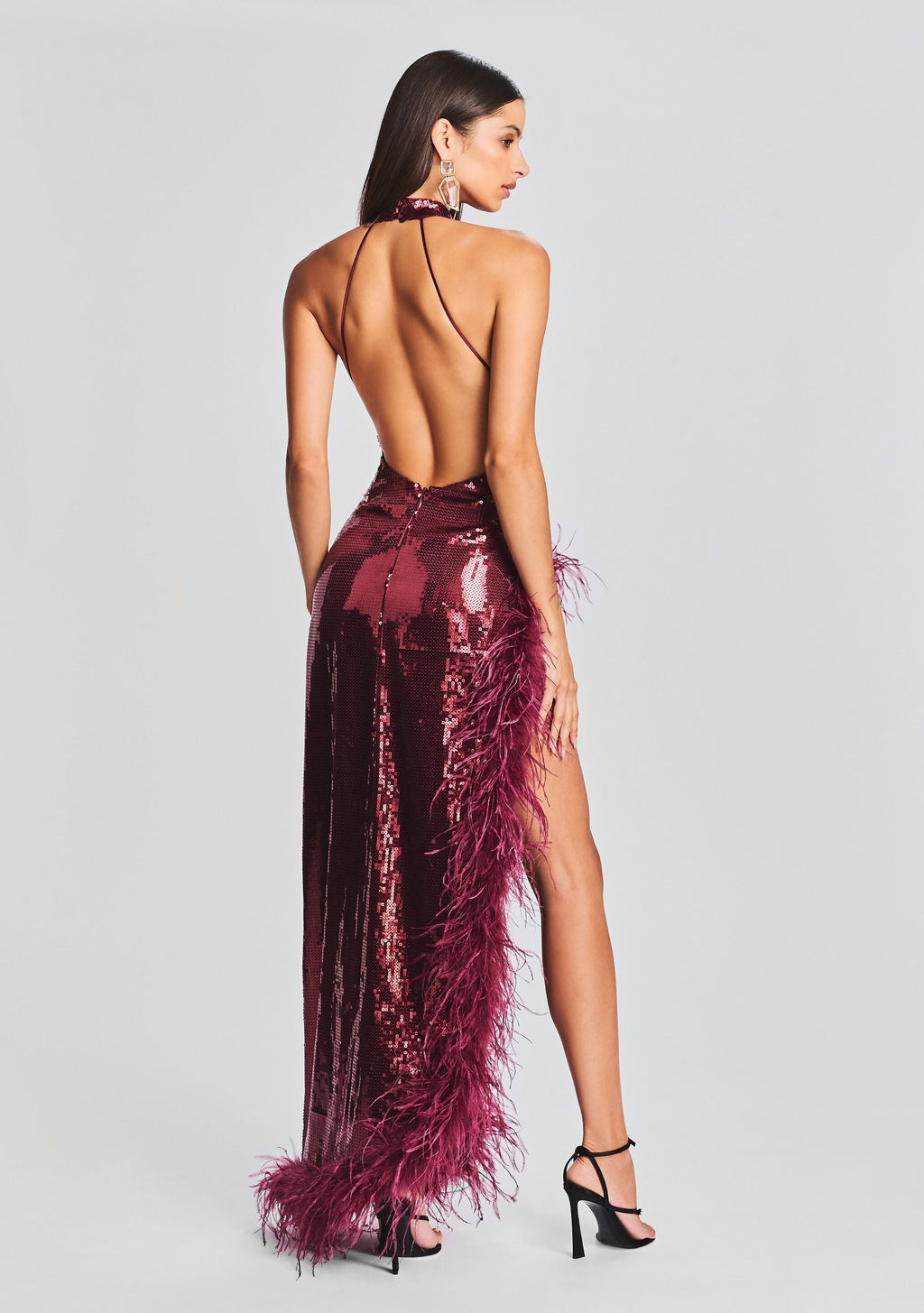 Vixen Sequin Feather Dress by retrofête in Cabernet, product image 4