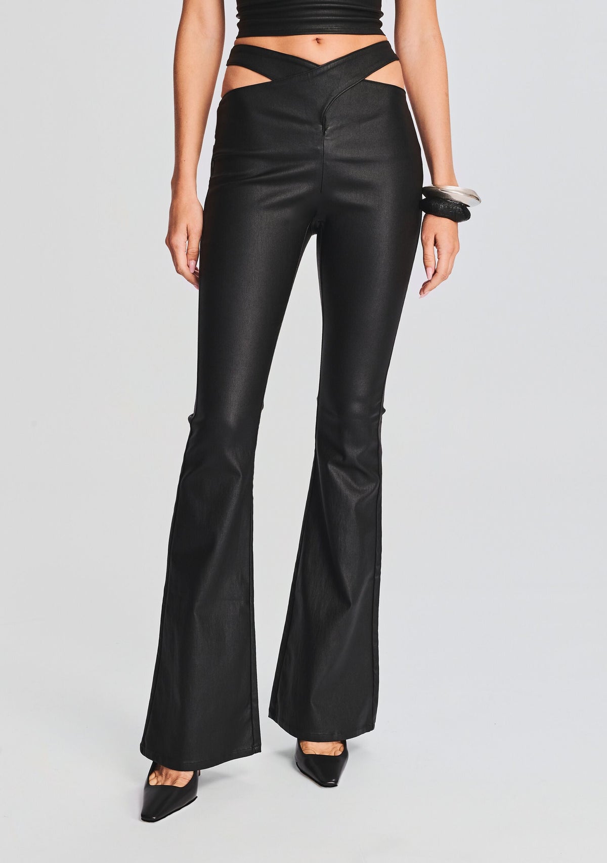 Sloane Coated Denim Flare Jean by SEROYA in Coated Black, product image 1