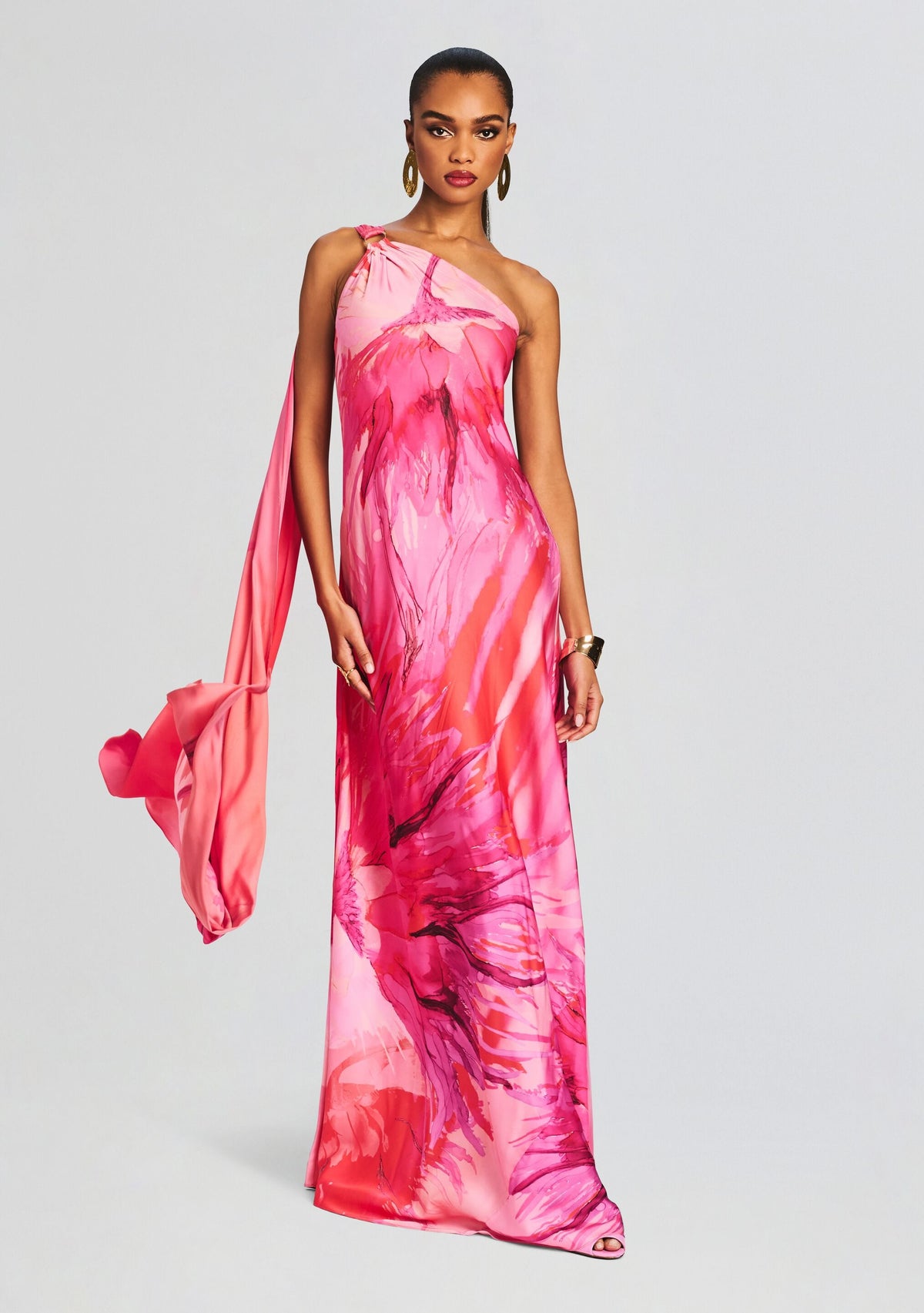Abira One Shoulder Long Dress by Hemant & Nandita in Pink, product image 4