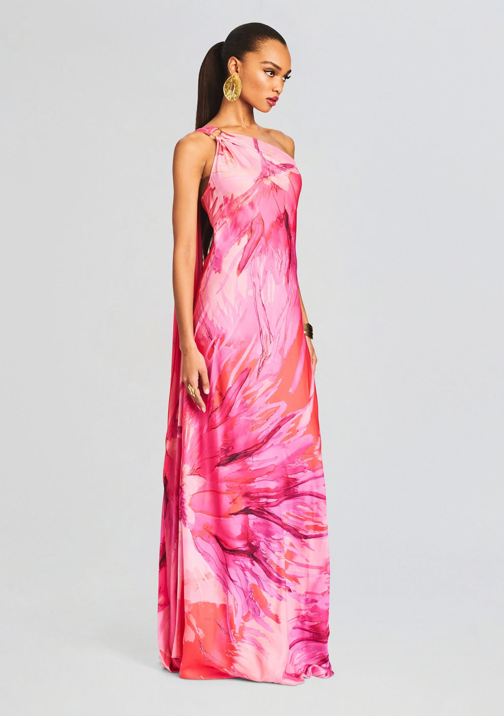 Abira One Shoulder Long Dress by Hemant & Nandita in Pink, product image 3