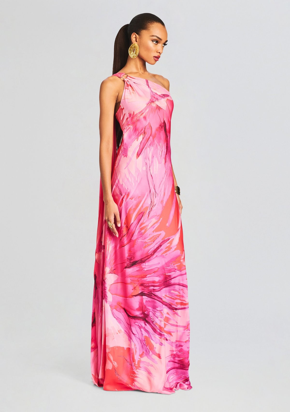 Abira One Shoulder Long Dress by Hemant & Nandita in Pink, product image 3
