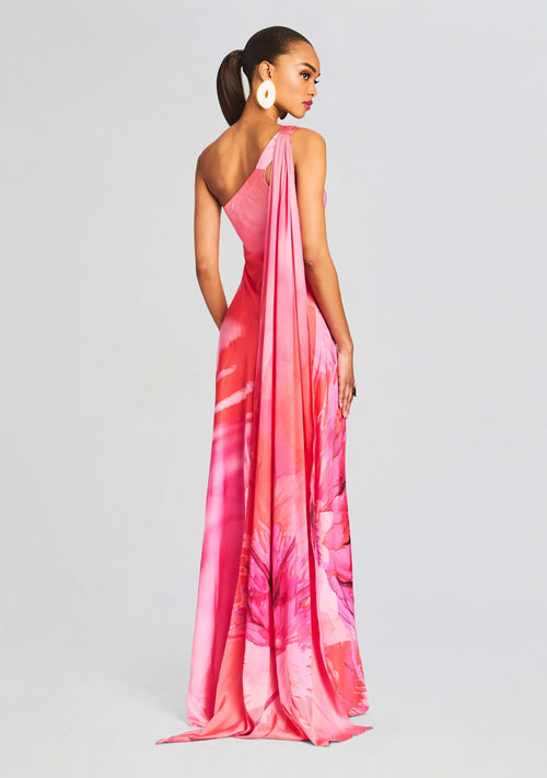 Abira One Shoulder Long Dress by Hemant & Nandita in Pink, product image 1