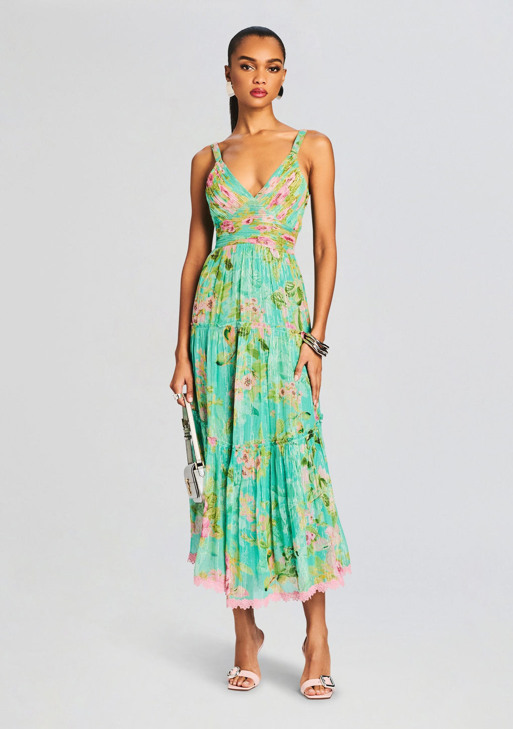 Azra Long Dress by Hemant & Nandita in Teal Floral, product image 5