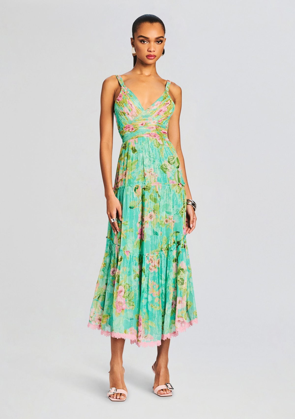 Azra Long Dress by Hemant & Nandita in Teal Floral, product image 1