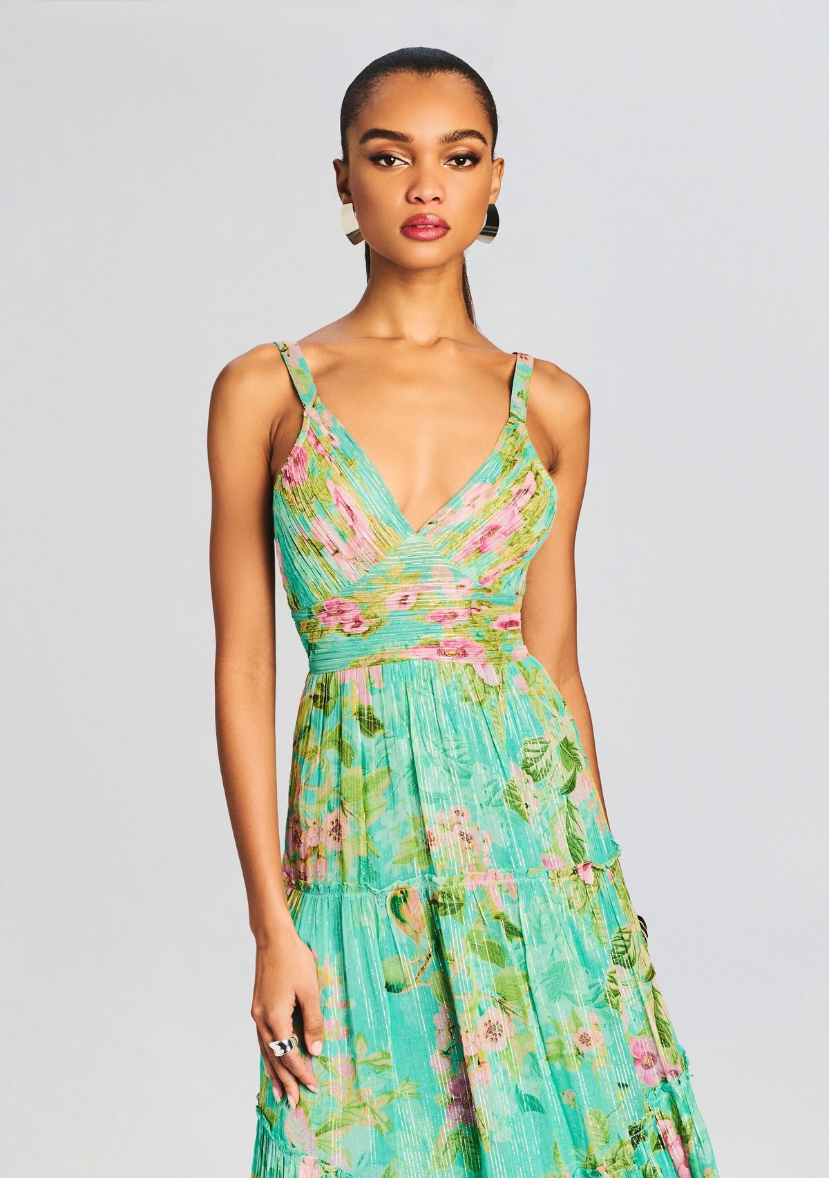 Azra Long Dress by Hemant & Nandita in Teal Floral, product image 2