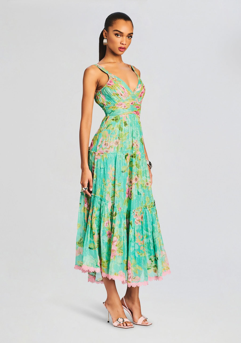 Azra Long Dress by Hemant & Nandita in Teal Floral, product image 3