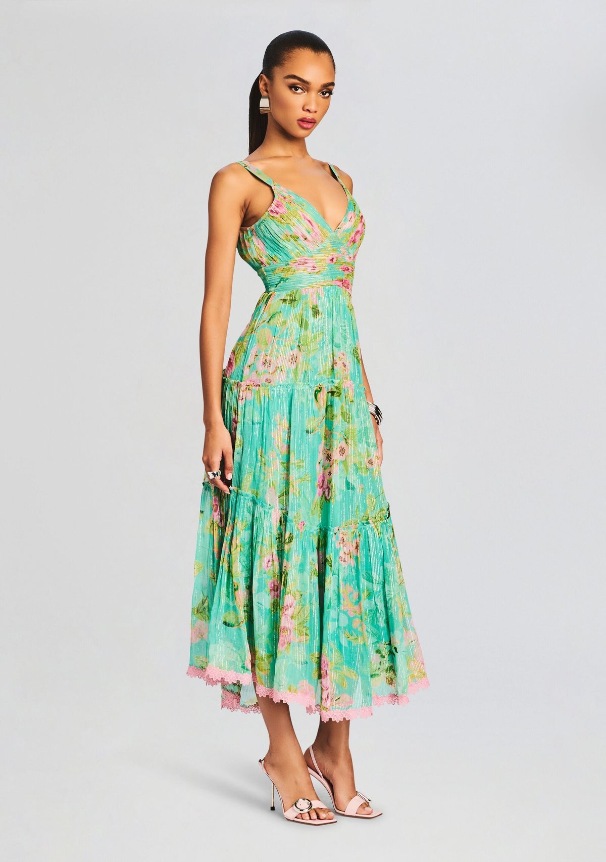Azra Long Dress by Hemant & Nandita in Teal Floral, product image 3